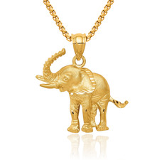 14K Solid Yellow Gold Elephant Necklace