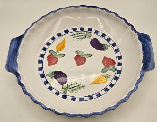 Mesa International Ceramic Serving Platter Hand Painted Vegetables Blue Handles - Picture 6 of 20