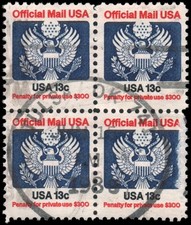 US #O129 Used block of 4