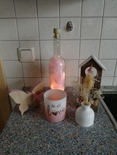 Dekoset 5-teilig rosa Glas Holz Keraflott - Teelicht- do all things with love