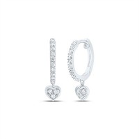 10K WeißGold Original Diamant Damen Herz HäNger Rund Creolen 1/6 Karat