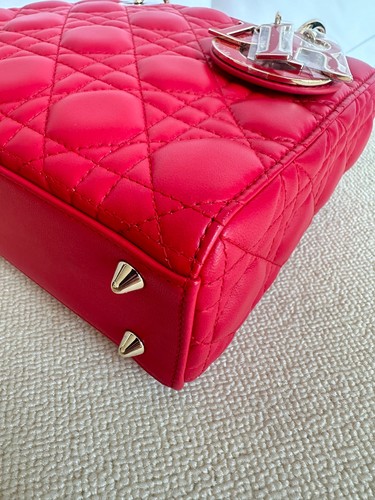Authentic Dior Lady Dior Small Red Leather Cannage Bag Gold Hardware