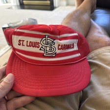 Vintage St Louis Cardinals Striped Hat Trucker Mesh Snapback - Red  White Rope