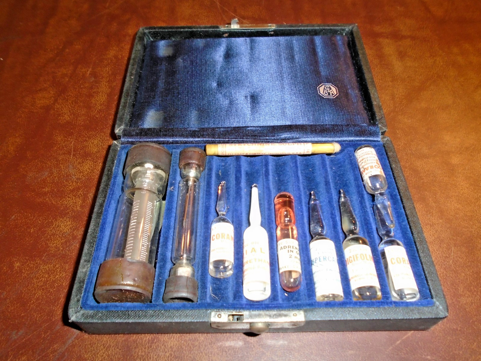 Antique Medical AMPOULE Apothecary Sample Set Display Only in Case 1 cc Size