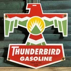 VINTAGE 1959 DATED THUNDERBIRD GASOLINE 12.5” PORCELAIN GAS SIGN PUMP STATION