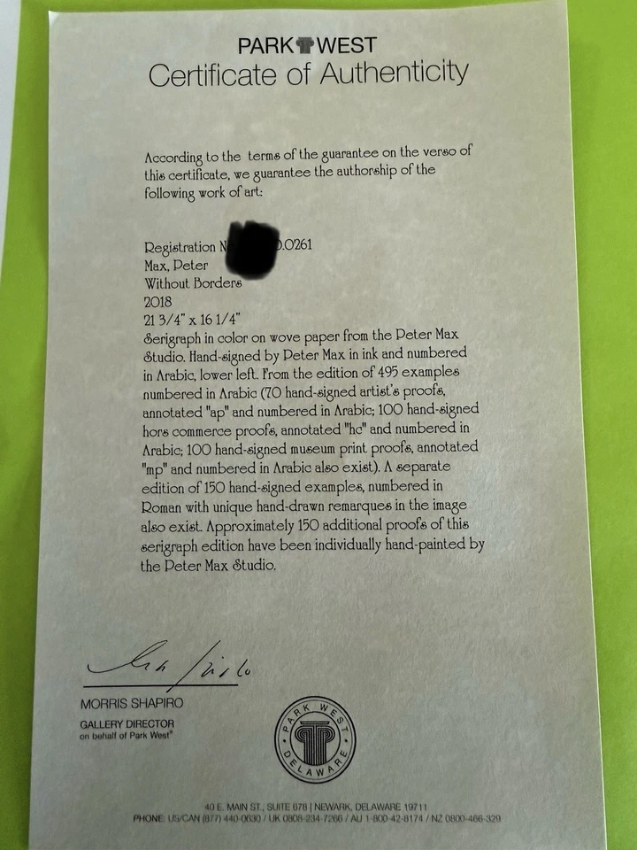 PETER MAX "SIN FRONTERAS" EDICIÓN LIMITADA SERIGRAFÍA CERTIFICADO DE AUTENTICIDAD Foto 2 de 2