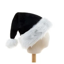 Plush Black & Red Santa Hat for Christmas & Halloween | Festive Costume Accessor