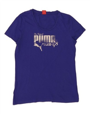 Puma Damen Grafik T-Shirt Oberteil UK 14 Medium Navy Blau Baumwolle QT07