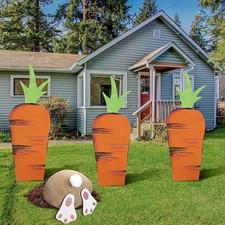 Easter Bunny and Carrot Yard Stakes - 4 Piece Outdoor Decoration Set