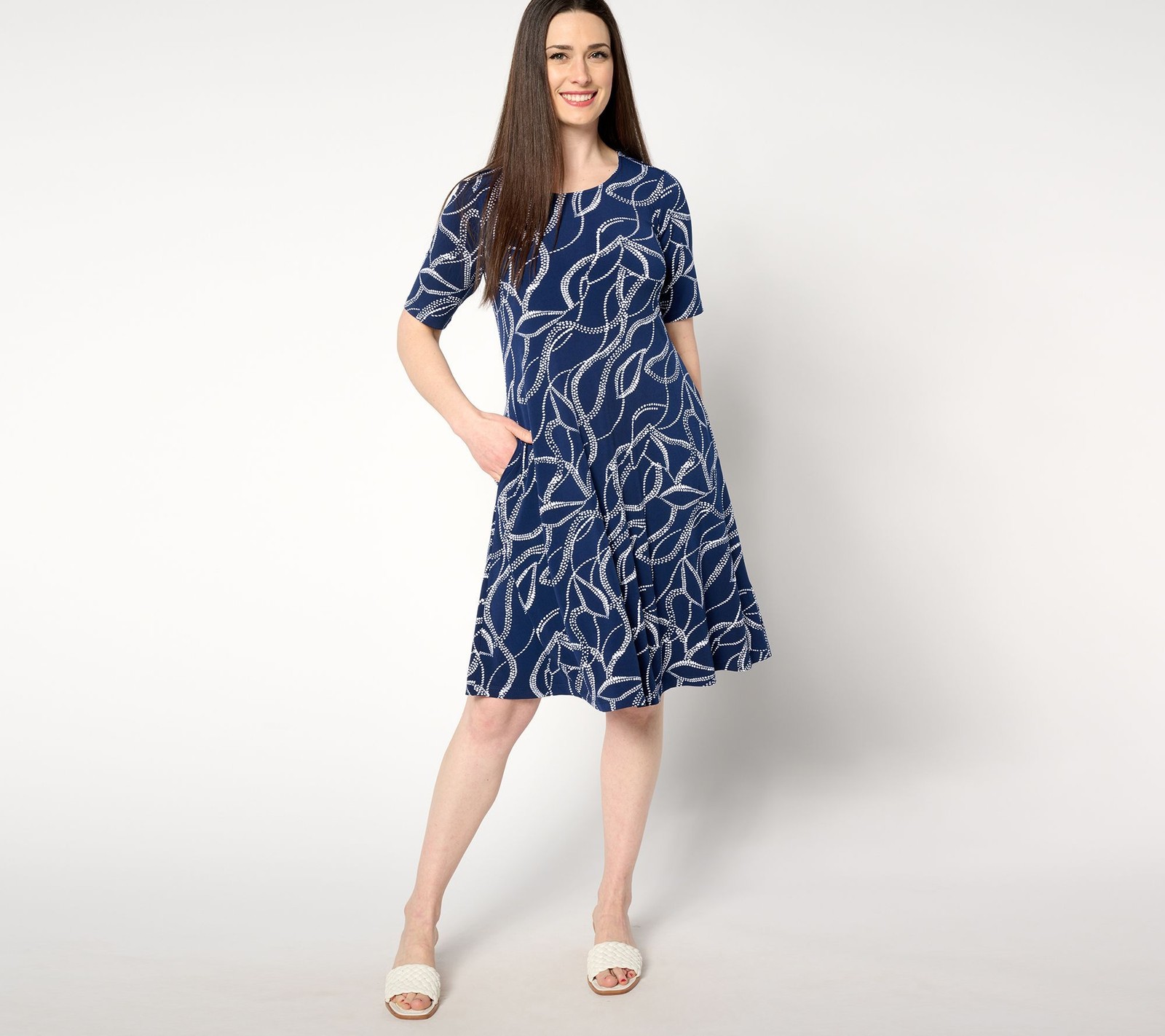 Susan Graver Women's Dress Sz 2XL Tall Liquid Knit Fit & Flare Blue A596329