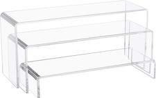 3 PC Large Clear Acrylic Riser Set Display Risers Shelf Showcase Fixtures