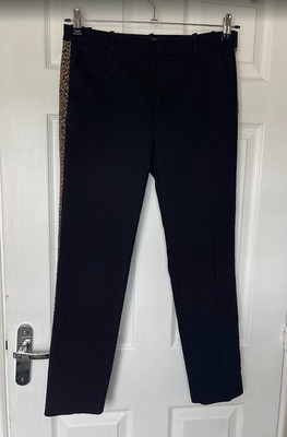 Zara Basic schwarze Hose Leopardenmuster Seitenstreifen Skinny Tapered Pants Gr. M