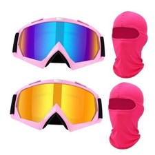 Motorcycle Goggles with Balaclava Face Mask, Dirt Bike Motocross ATV 2 Pink
