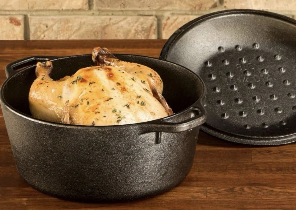 Horno holandés de hierro fundido Lodge L8DOL3 con asas dobles, 5 cuartos, negro Foto 2 de 3