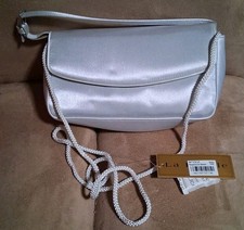 Macy's LA REGALE Silver Satin Clutch w/Braided Strap Evening Purse Formal New