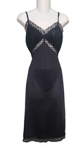 Vtg 60s Vanity Fair Size 36 Tricot Nylon Full Slip Dress Black Crystal Pleats