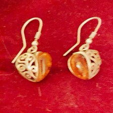 925 Silver Orange Oval Amber Jewellery Set Necklace Bracelet Earrings