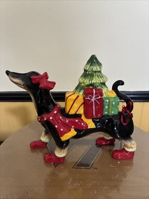 Blue Sky Clayworks Doxie Dachshund With Christmas GiftsBy Heather Goldminc