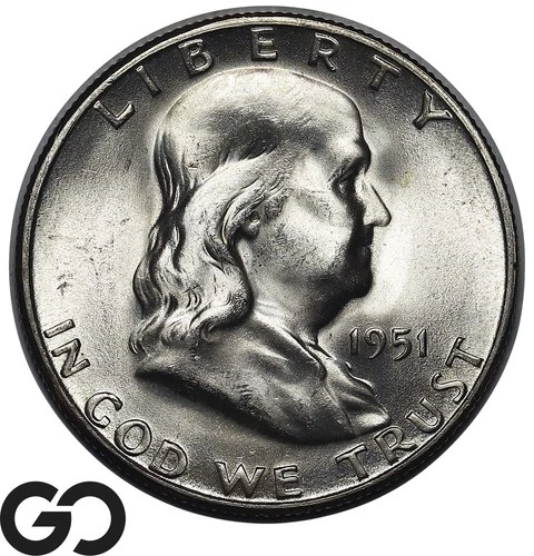 1951-S Franklin Half Dollar Frosty Luster, Gem BU++