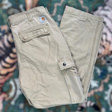 Carhartt Duck Canvas 5-Pocket Cargo Pants Beige Relaxed Fit 34x30 Workwear