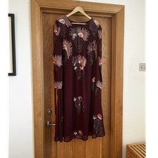 Joanna Hope Burgundy Sequin Beaded maxi Dress UK 20 US 16 EU 48 Long Sleeve