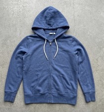 Gap Men  s Blue Solid Full Zip Fleece Hoodie Drawstring Pockets Ribbed Cuffs M