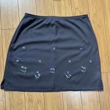 Vintage Y2K Exact Change Mini Skirt Gray Embroidered Floral Size Medium USA Made