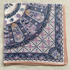 VTG Handkerchief White Cotton Purple Blue Medallion Floral Pattern Hanky 16" K1