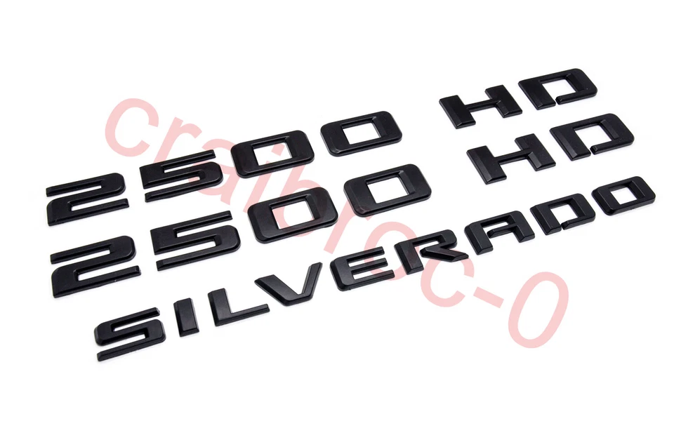 Emblema de porta traseira 3 peças preto fosco 2019-2021 Chevrolet Silverado 2500HD - Imagem 3 de 4