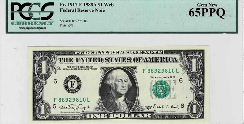 1988A $1 Federal Reserve'WEB'Notes ATLANTA(2 Consecutive)Run 14- 3/1-PCGS 65 PPQ - Image 3 of 4