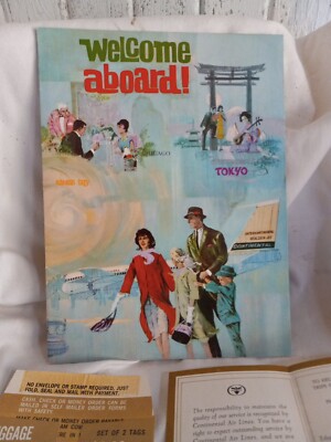 c1960 Continental Airlines Route Map Brochure Luggage Tag Mailer Ephemera Vintag