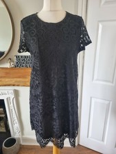 Lipsy Dress  Uk12 Black Lace Fully Lined Short Sleeve Shift Nwt  Cruise Formal 