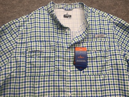 Habit Shirt Men's 4XL Fishing Blue Green Plaid River Quick Dry Button Up NWT - Picture 2 of 12