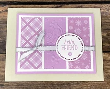 Stampin Up Card Kit Hello Friend Fresh Freesia DSP - Makes 4 Cards
