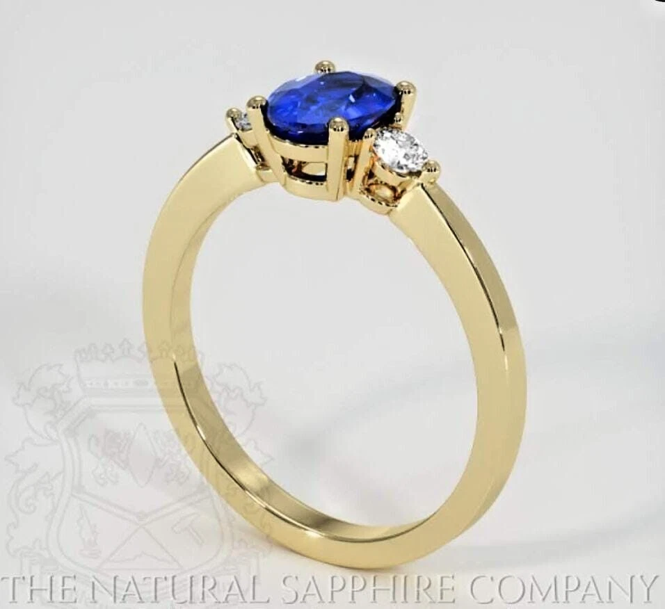 Anillo de compromiso de diamantes y zafiros naturales de corte ovalado de 3 quilates enchapado en oro de 18 quilates Foto 4 de 4