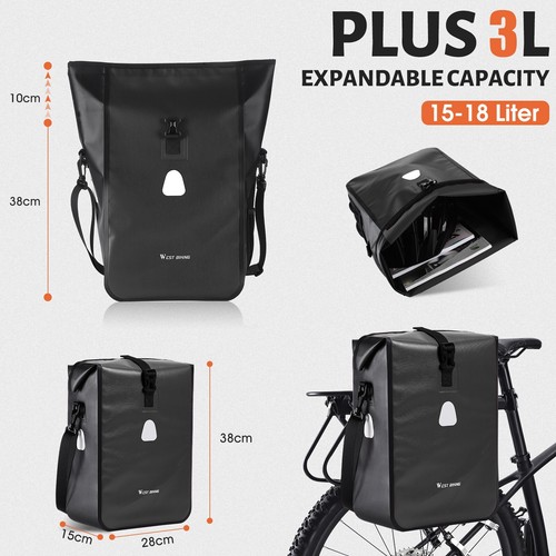 WEST BIKING Full Waterproof MTB Bike Single Pannier Bag Bicycle Rack Bag Black - Picture 1 of 16
