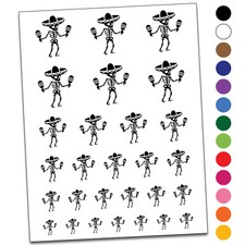 Day of Dead Skeleton with Sombrero and Maracas Temporary Tattoo Set