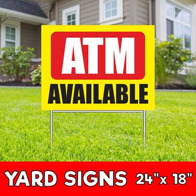ATM AVAILABLE Yard Sign Corrugate Plastic with H-Stakes cash pawn shop loan
