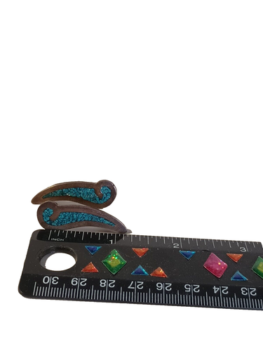 Marked Mexico T.R .65. 925 Post Earrings W/ Turquoise Mosaic - Picture 5 of 5