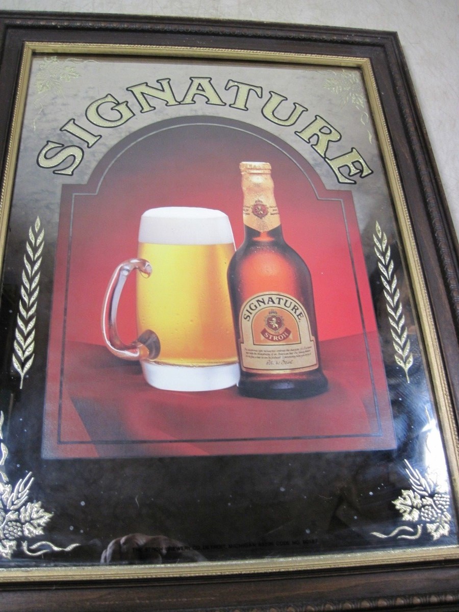 Vintage Stroh Beer Signature Mirror Sign Wood Frame Brewery | eBay