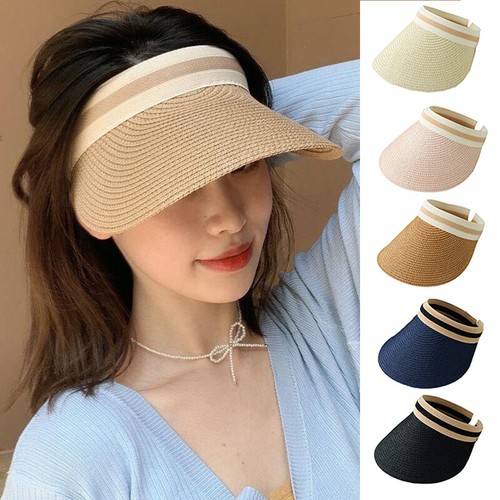 Visière Femme Soleil Chapeau Paille Été - Protection UV Large Bord Réglable Plage Camping