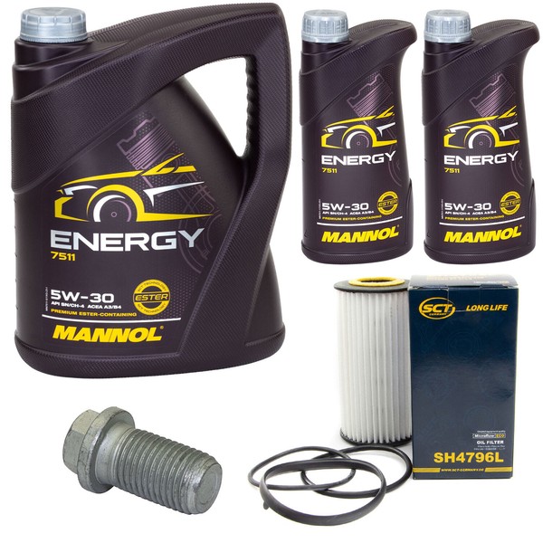 MotoröL Set Mannol Energy 5W-30 7 Liter + ÖLfilter + Schraube FüR Volvo S80 I-image