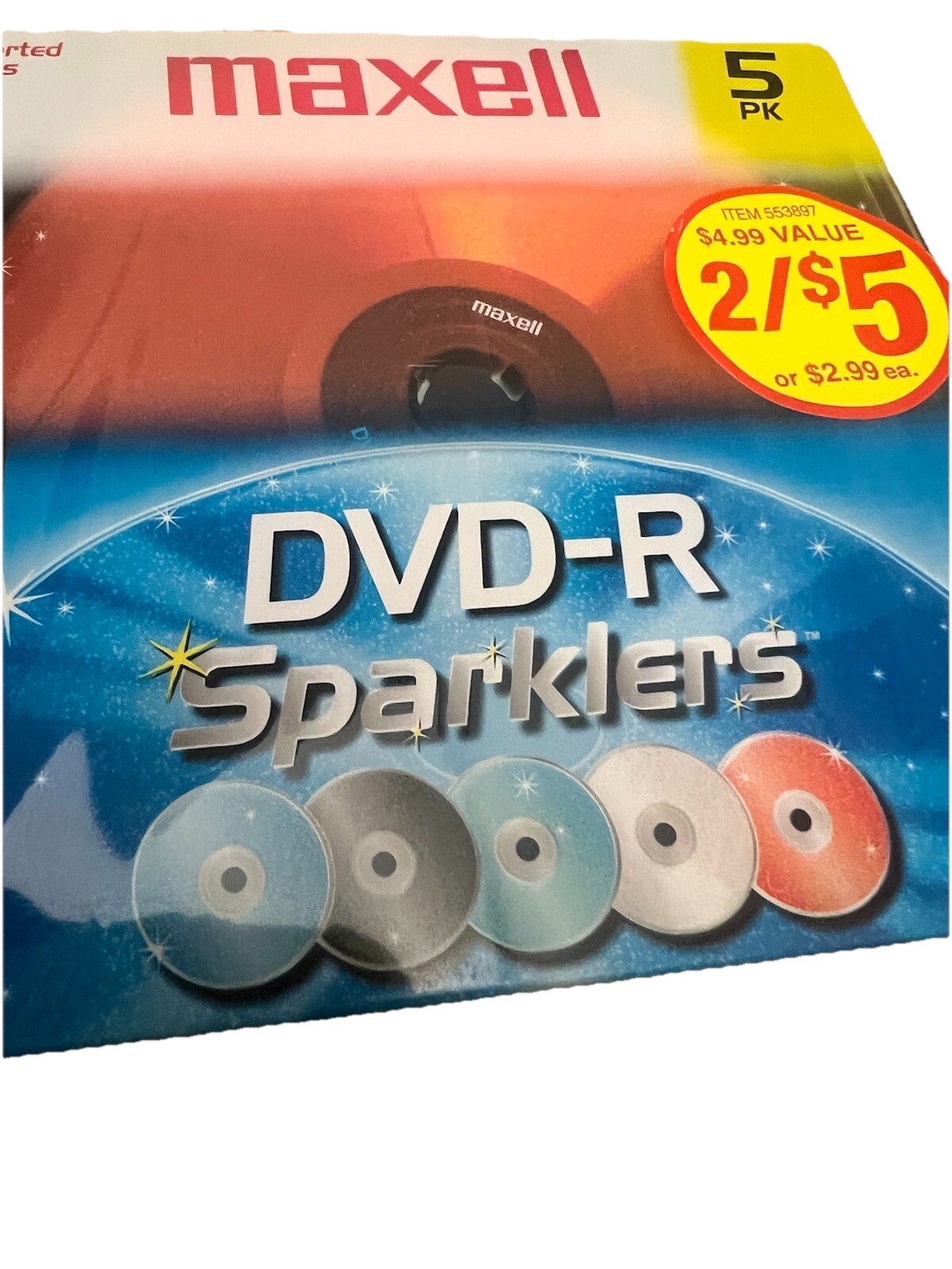 Maxell DVD+R Sparklers 5 Pack Assorted Multi Colored 4.7GB w/jewel cases NEW