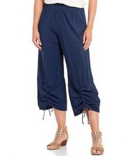 Bryn Walker Navy Ruched Pant in lightweight Italian Microfiber Jersey Sz L NWT