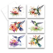 12 Assorted All Occasion Note Cards Blank with envelopes - HUMMINGBIRD ( 2 of Ea