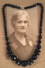 Necklace Antique Vintage Black Jet Glass Bead Necklace Mourning Jewellery 