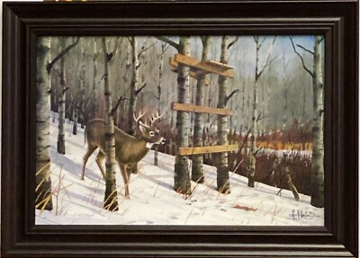 Les Kouba Left too Soon Deer Hunting Decorator Print Framed 14 x 10