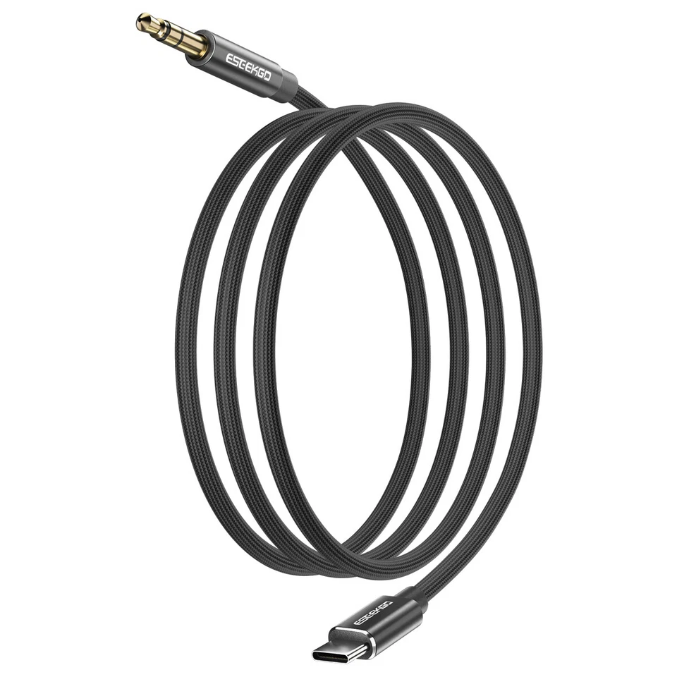 USB-C to 3.5mm Aux Stereo Audio Cotton Mesh Braided Cable - Black, 1.2M - Image 3 of 4
