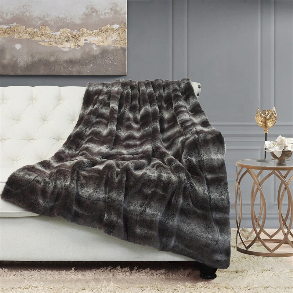 Manta cómoda de lujo de piel sintética suave esponjosa cálida acogedora felpa 50 x 60" Foto 2 de 4