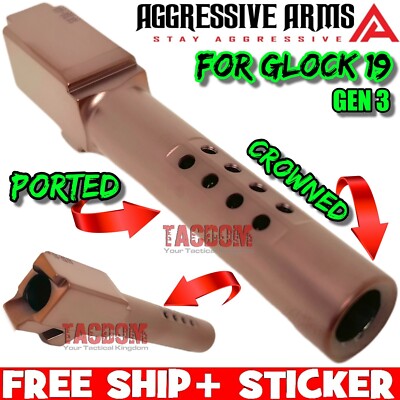 AGGRESSIVE ARMS PORTED ROSE COPPER CROWNED Barrel for GL0CK 19 GEN 1-5  1/10 9mm